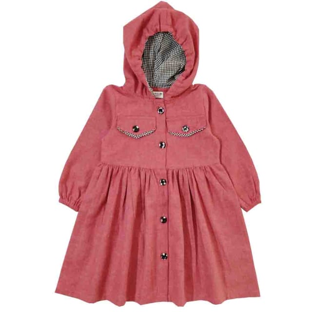 Snowflakes Girls Solid Hoodie Style Cotton Dress - Red