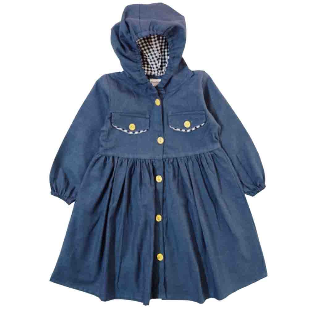 Snowflakes Girls Solid Hoodie Style Cotton Dress - Blue