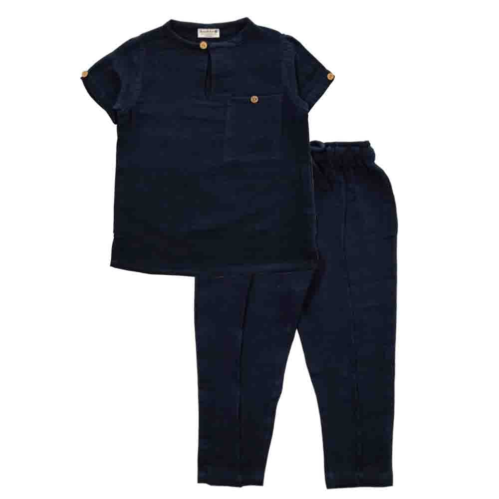 Snowflakes Unisex Solid Muslin Co-Ord Set - Blue