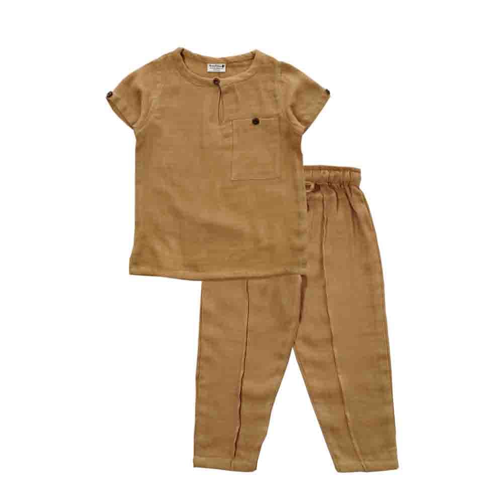 Snowflakes Unisex Solid Muslin Co-Ord Set - Beige