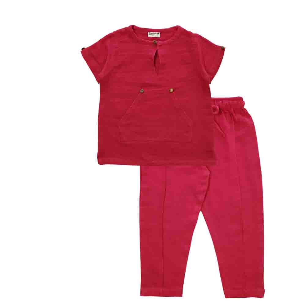 Snowflakes Unisex Solid Muslin Co-Ord Set - Red