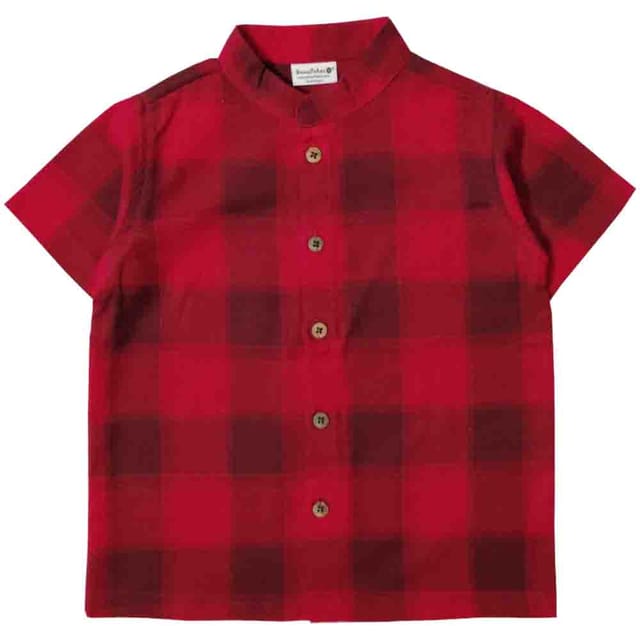 Snowflakes Boys Half Sleeve  Checks Cotton Shirt  - Red