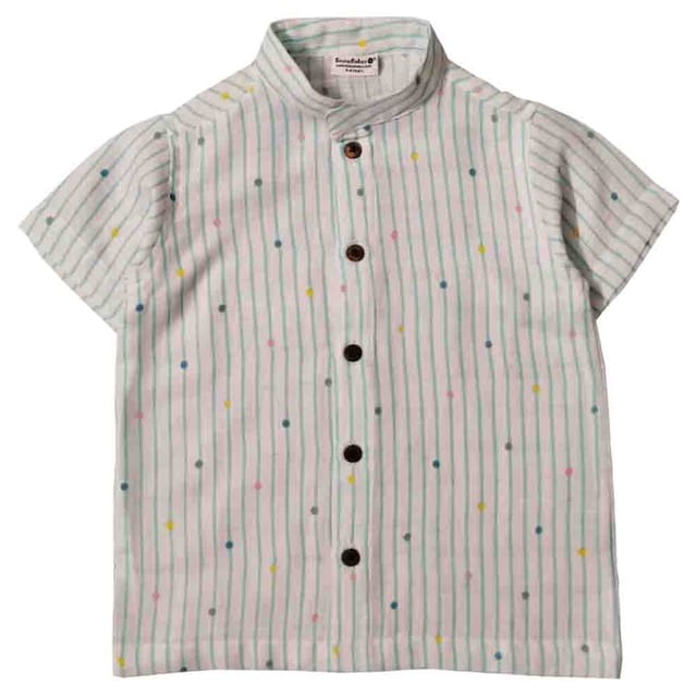 Snowflakes Boys Half Sleeve Striped Muslin Shirt  - White