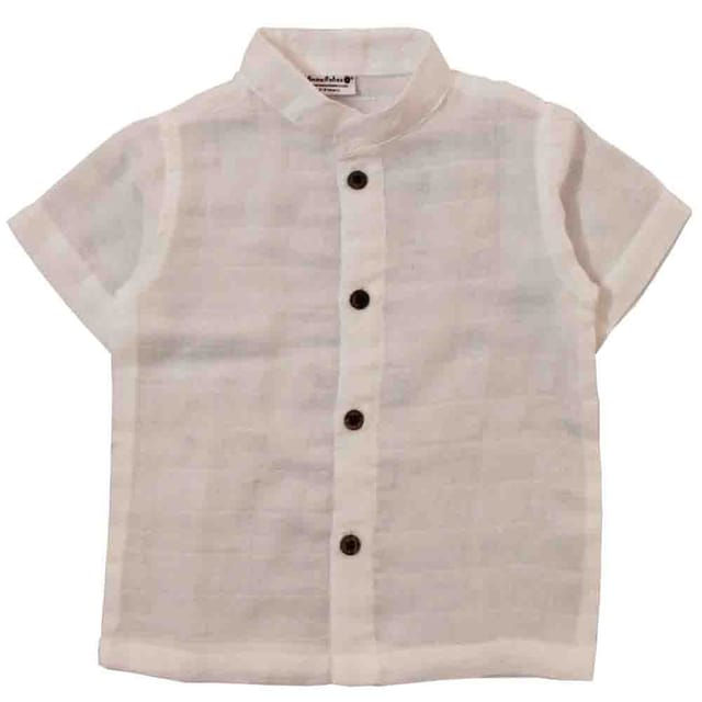 Snowflakes Boys Half Sleeve Muslin Shirt - White