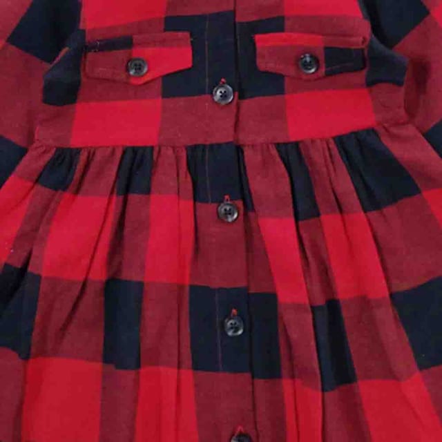 Snowflakes Girls Solid Hoodie Style Checks Cotton Dress - Red