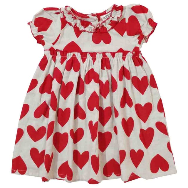 Snowflakes Girls Dress With Heart Prints - Gray