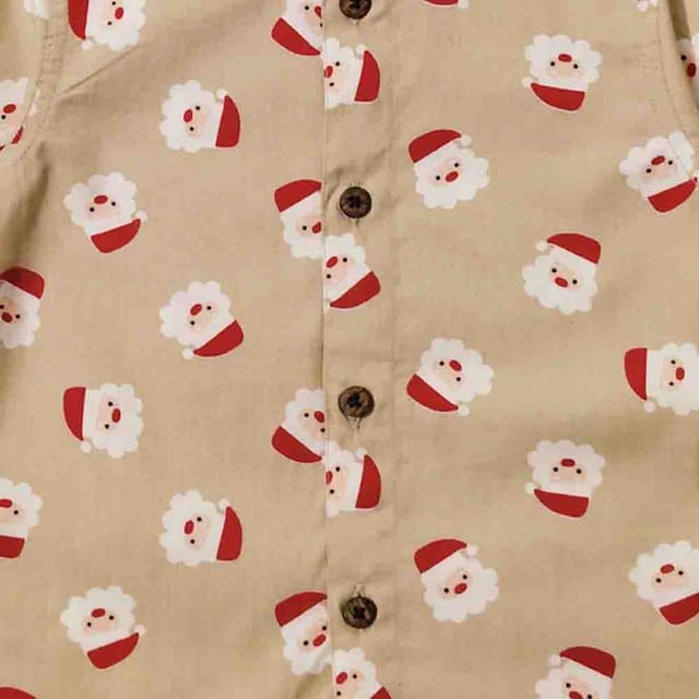 Snowflakes Boys Half Sleeve Cotton Shirt With Santa Claus Prints - Beige