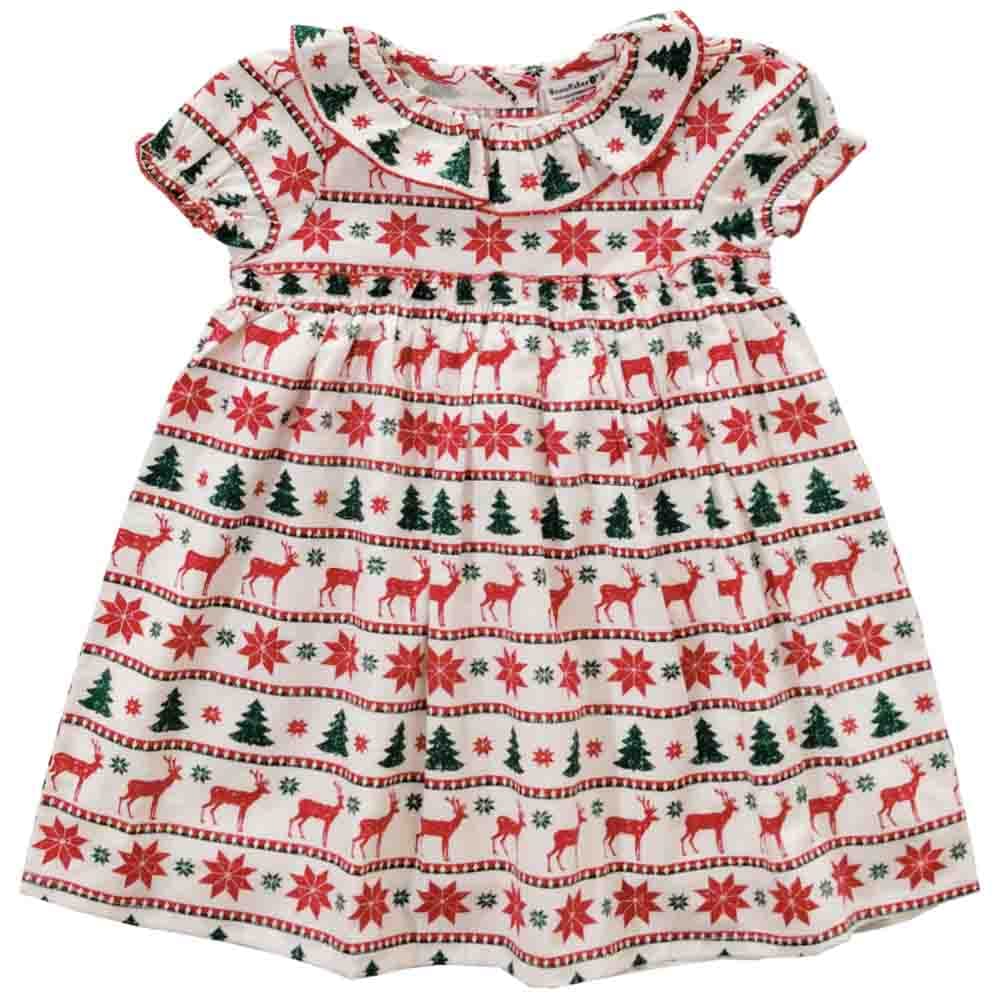 Snowflakes Girls Dress With Deer Prints - White