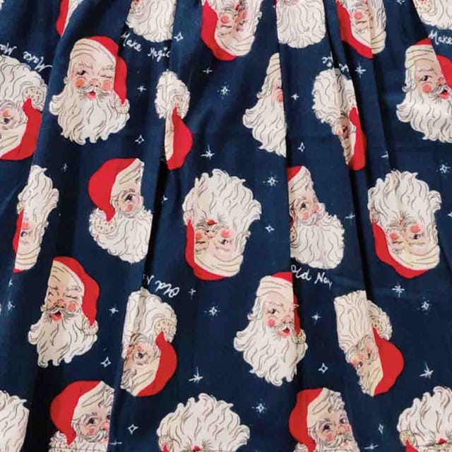 Snowflakes Girls Dress With Santa Claus Prints - Navy Blue