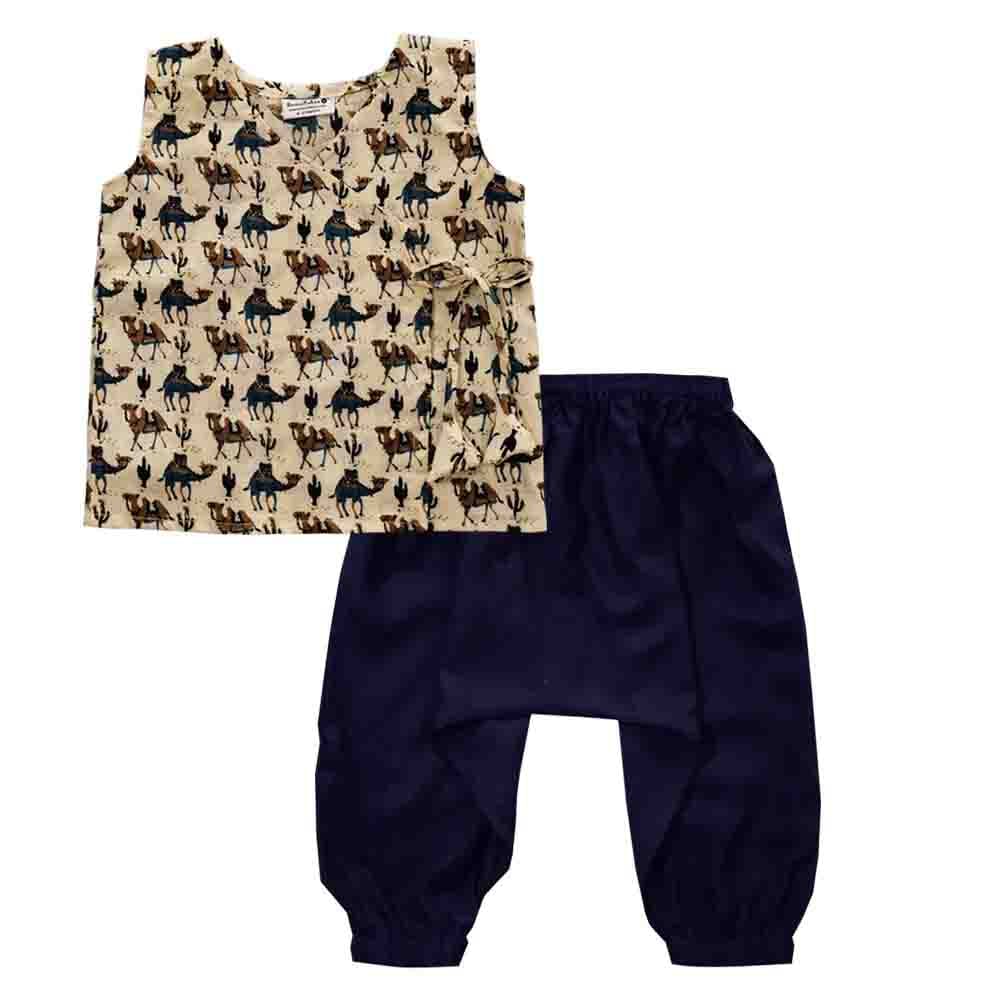 Snowflakes Unisex Infant Jabla Top With Harem Pant Set With  Camel Prints - Off White