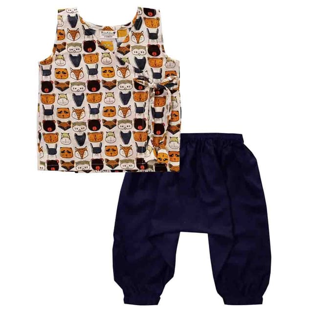 Snowflakes Unisex Infant Jabla Top With Harem Pant Set With Doll Faces Prints -  White