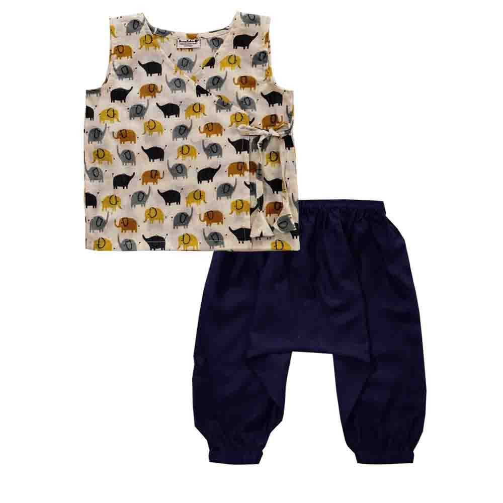 Snowflakes Unisex Infant Jabla Top With Harem Pant Set With Elephant Prints -  Off White