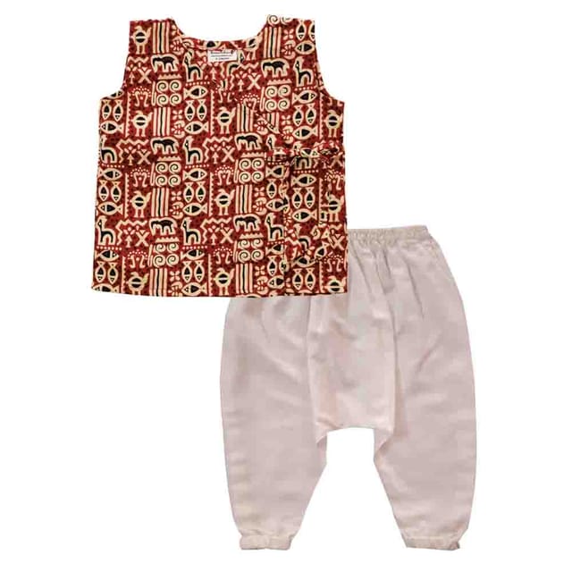 Snowflakes Unisex Infant Jabla Top With Harem Pant Set With Fish Prints - Maroon